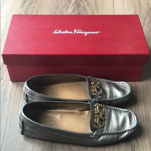 Salvatore Ferragamo metallic driver flats